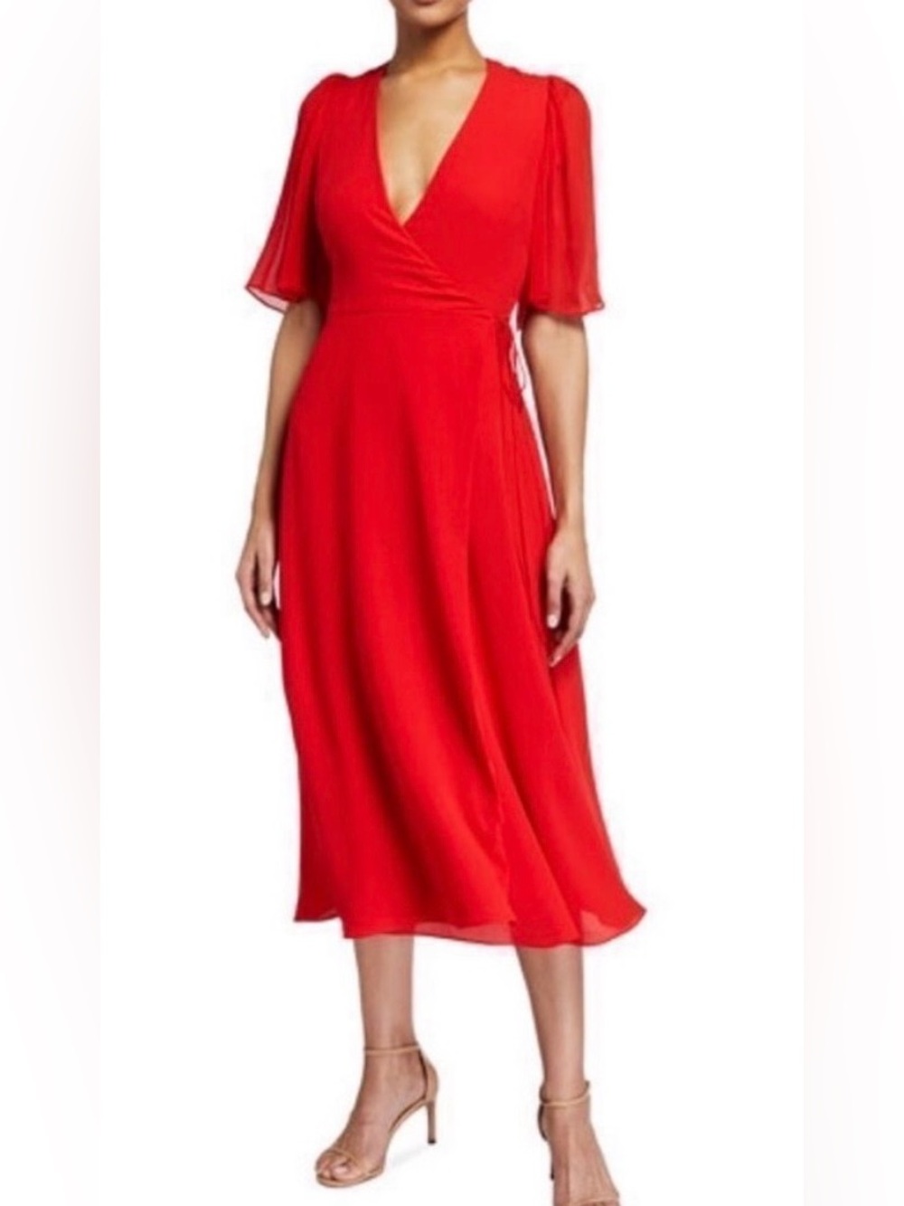 Alice + Olivia Vibrant Red Wrap Midi Dress 240